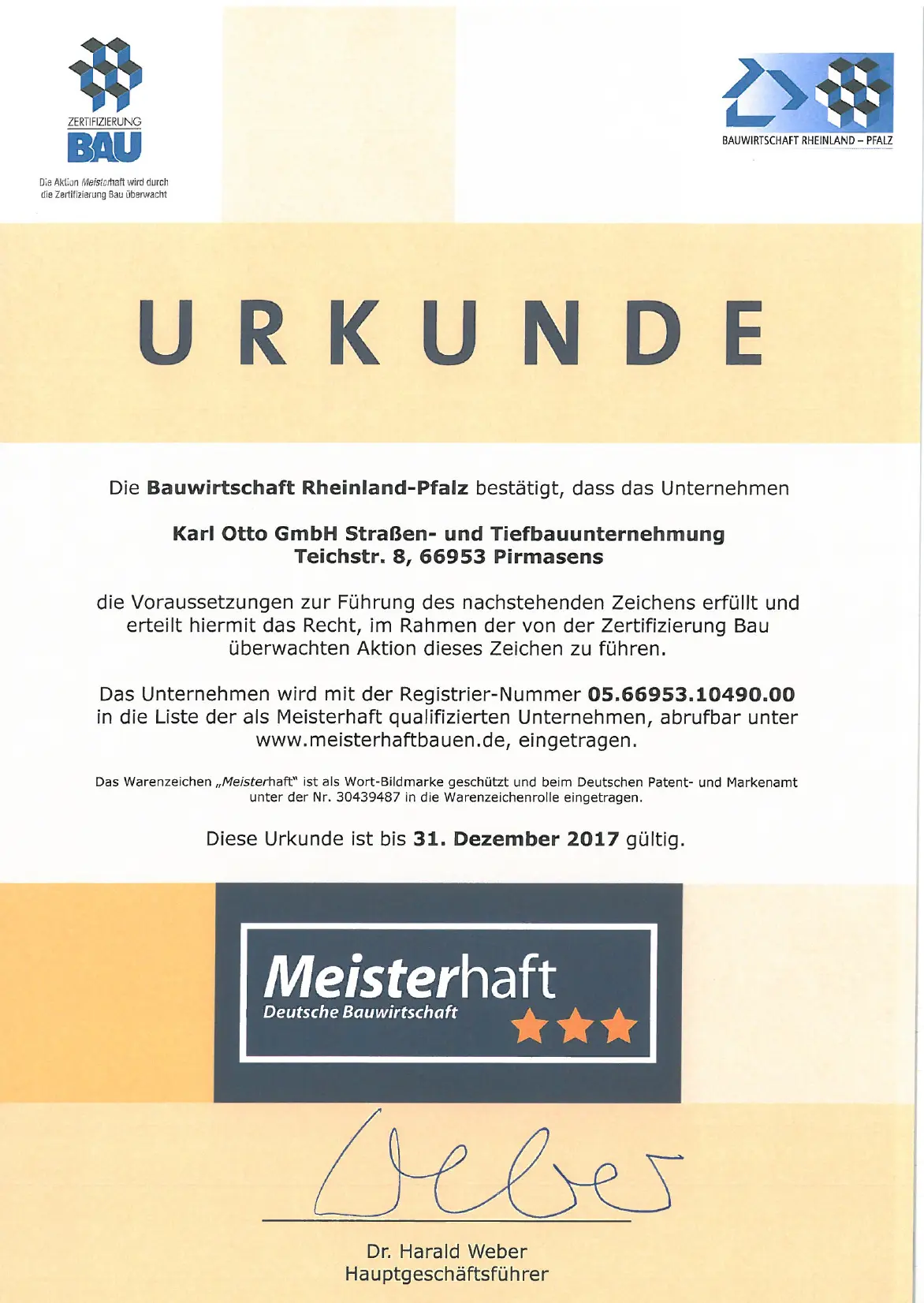 Urkunde Meisterhaft