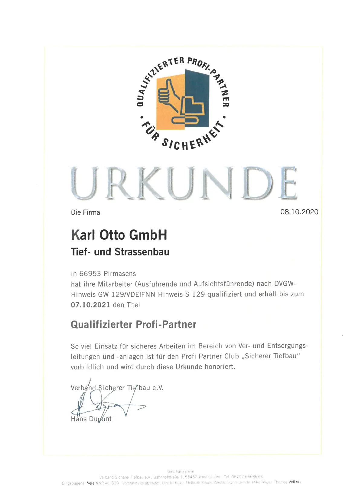 Urkunde Profipartner